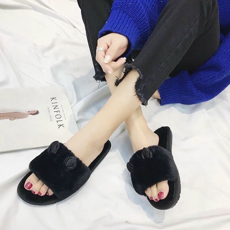 Dép Lông Mang Trong Nhà Dép Đi Trong Nhà chống trơn trượt tai thỏ dễ thương êm chân đế may rất chắc giặt thoải mái luôn