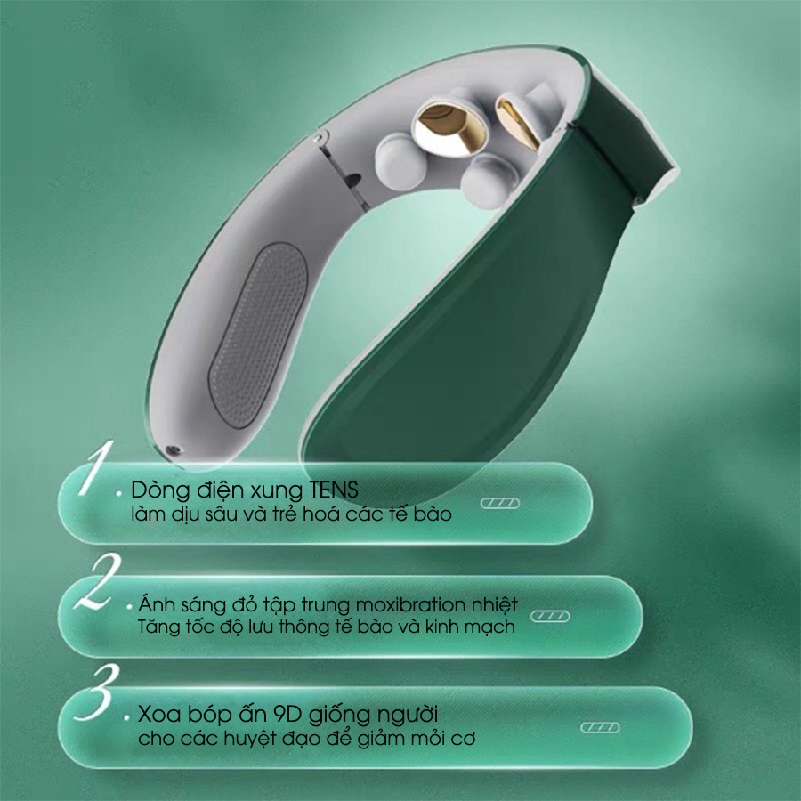 Máy massage cổ vai gáy cao cấp có chế độ làm nóng và 2 miếng dán xung điện thiết kế đẹp mẫu máy ôm cổ