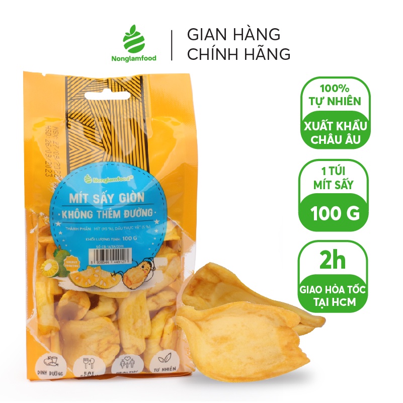 Mít sấy giòn KHÔNG THÊM ĐƯỜNG Nonglamfood túi 100g | Jackfruit Chips | Ăn vặt dinh dưỡng, thơm ngon thượng hạng