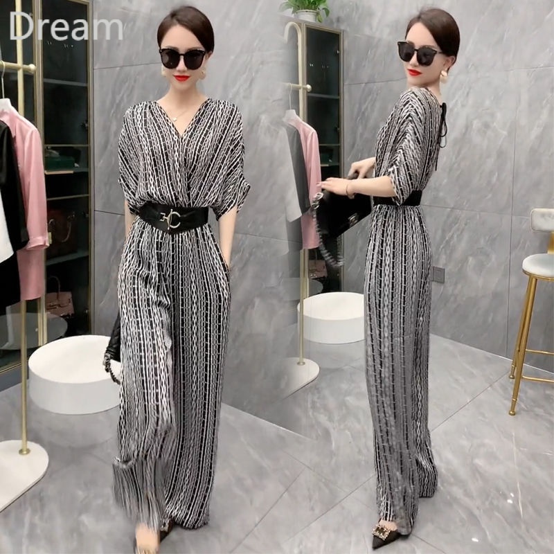Bộ Jumpsuit Ống Rộng Ôm Eo Phong Cách Hàn Quốc