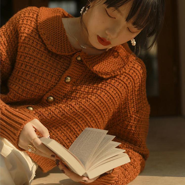 Áo Khoác Cardigan Dệt Kim Cổ Búp Bê Phong Cách Pháp Thời Trang Xuân Thu Mới Cho Nữ