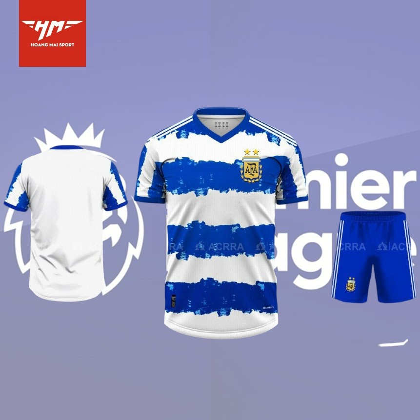 Bộ quần áo bóng đá 22/23 Argentina- Trắng Kẻ Xanh Đậm Chất vải mè thái