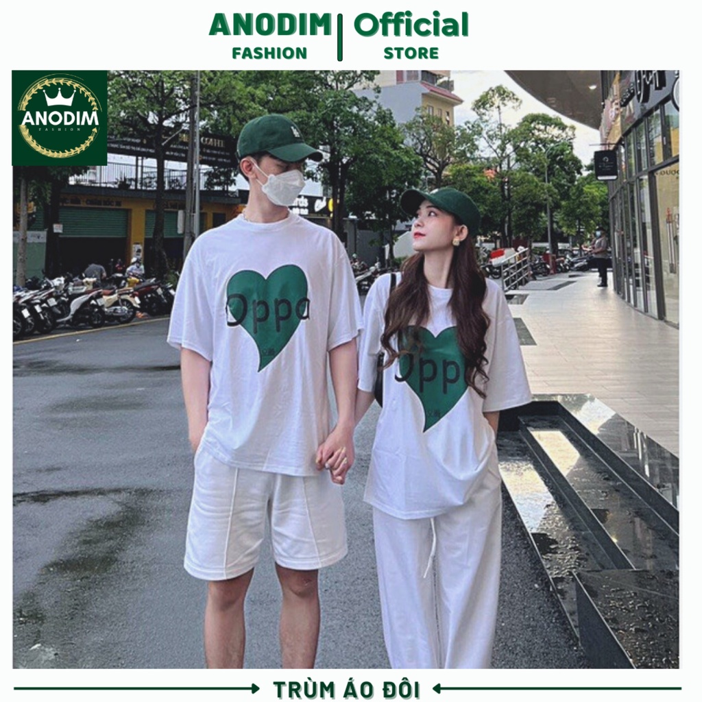 Áo thun cặp đôi, áo đôi tay lỡ in trái tim OPPA đáng yêu ANODIM