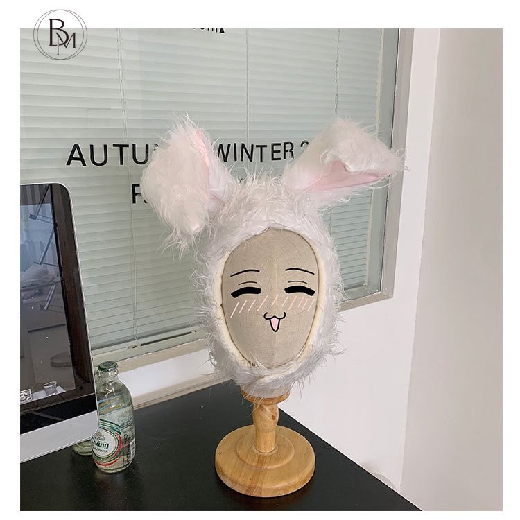 Mũ trùm đầu BANMA thiết kế tai thỏ giữ ấm mùa thu đông thời trang dành cho nữ