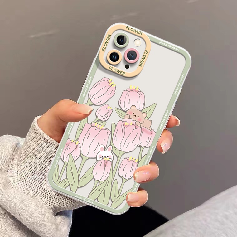 Ốp Điện Thoại TPU Silicon Mềm Trong Suốt Chống Sốc Hình Thỏ Và Hoa Cho Iphone 14 13 12 Pro Max 11 8 7 6S 14 Plus XS XR X