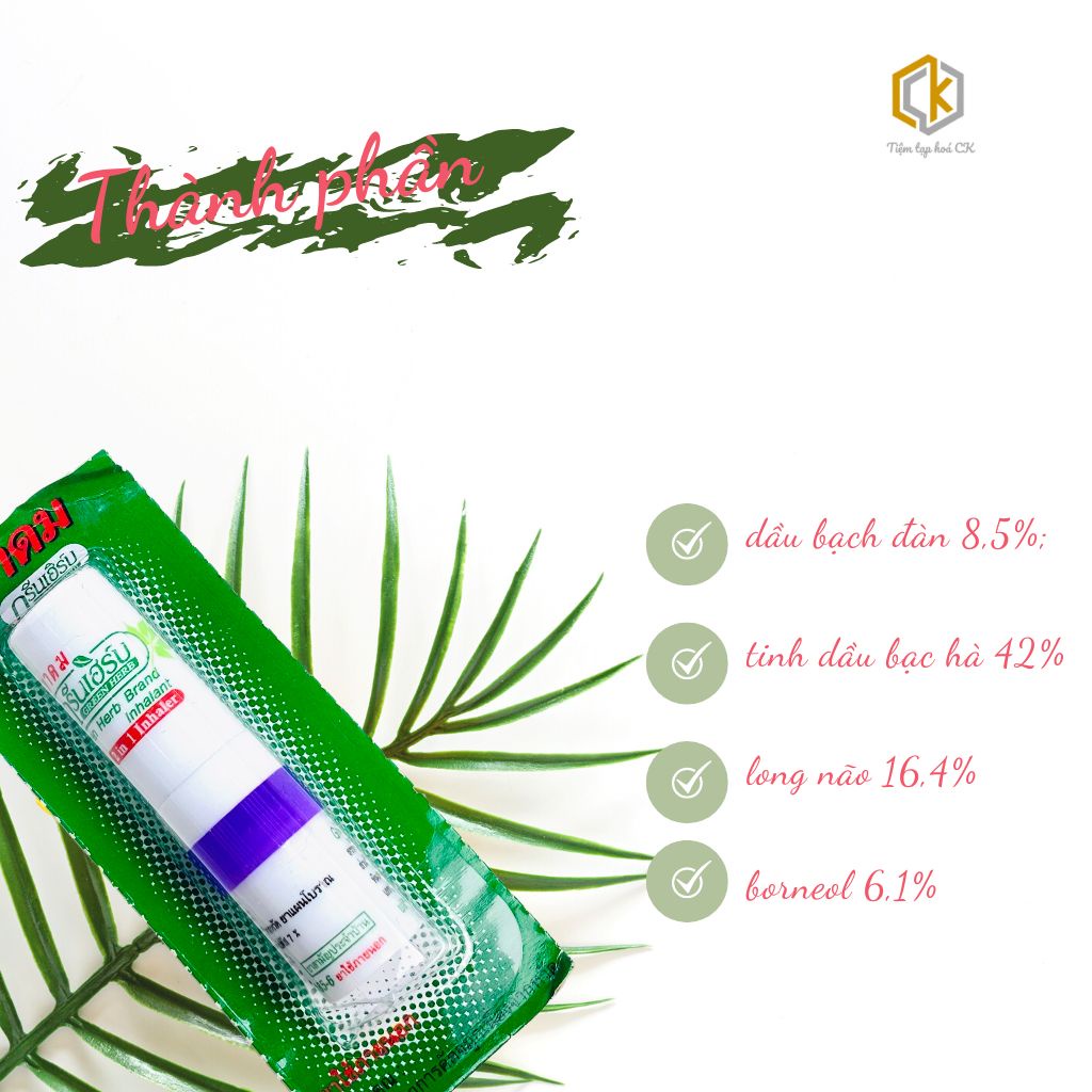 Ống Hít Thông Mũi Bạc Hà 2 Đầu Green Herb Thái Lan