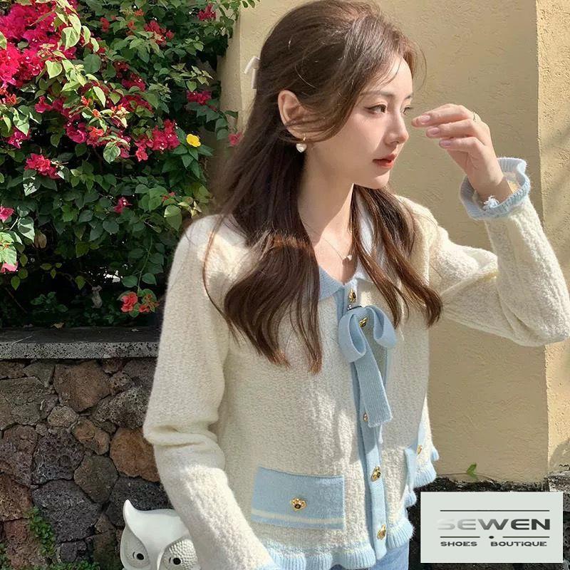 Áo Khoác Cardigan Dệt Kim Ngắn Thắt Nơ Phong Cách Mới 2022 Dành Cho Bạn Nữ