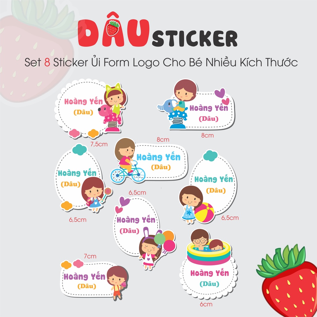 DS11- Set 8 Sticker ủi áo cho bé theo form dạng logo dễ thương
