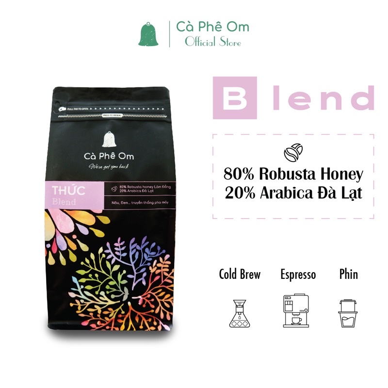 Cà phê hạt Blend Robusta Honey Arabica Đà Lạt , cafe rang xay nguyên chất dùng pha phin, pha máy