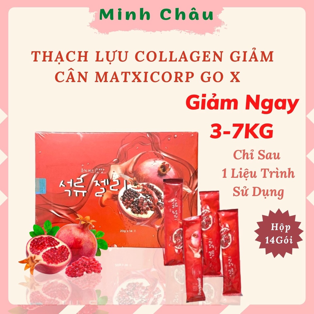 Thạch Lựu giảm cân giảm mỡ bụng đẹp da collagen Go X Pomegranate chính hãng Matxicorp, hộp 14gói 20g