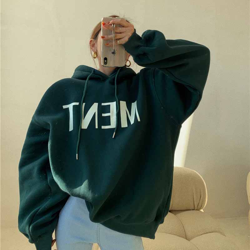 Áo Hoodie Dáng Suông Họa Tiết Chữ In Thời Trang Mùa Thu Cho Nữ