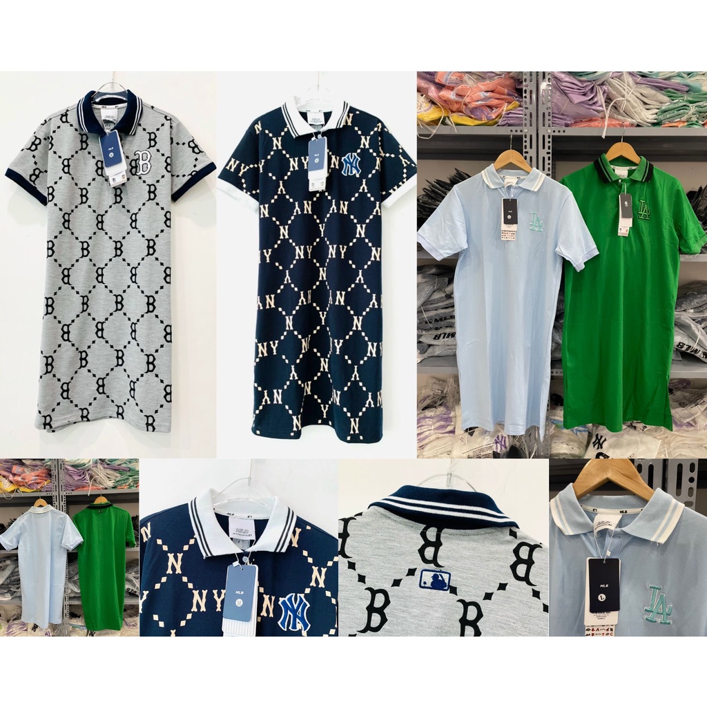 Váy cổ trụ màu xanh dương/xanh lá