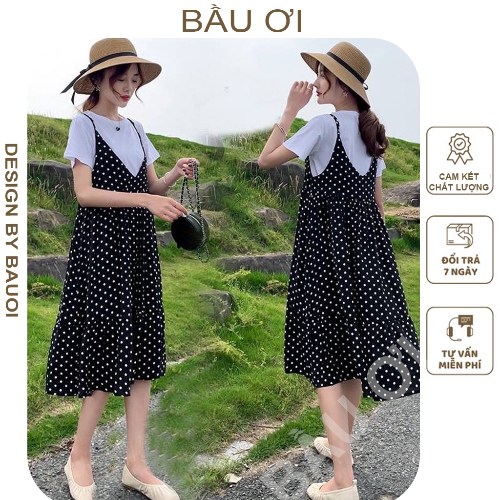 [BAUOI V10]  VÁY BẦU YẾM CHẤM BI HÀNG THIẾT KẾ XINH LUNG LINH - ĐẦM BẦU CÔNG SỞ - VÀY BẦU MÙA HÈ CHẤT MỀM MÁT