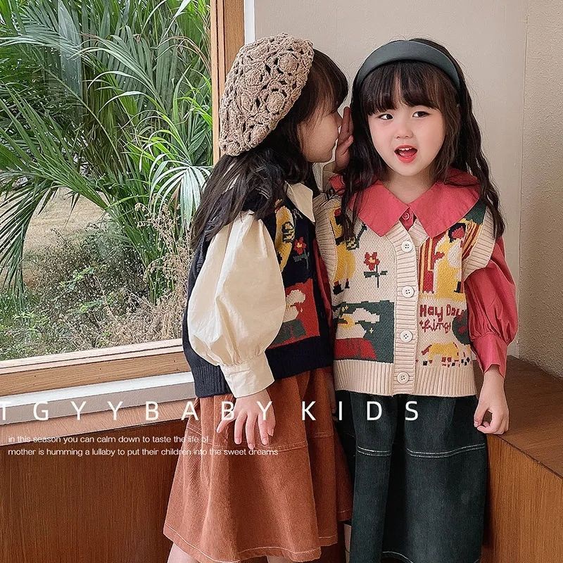 Áo Khoác Len Cardigan Không Tay Phong Cách Hàn Quốc Thời Trang Xuân Thu 2023 Mới Cho Bé Gái