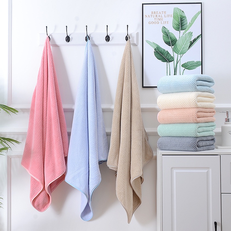 Khăn tắm cỡ lớn kích thước 70x140cm 100% Cotton cấu trúc nổi ô thấm nước cực tốt - Hàng nhập khẩu