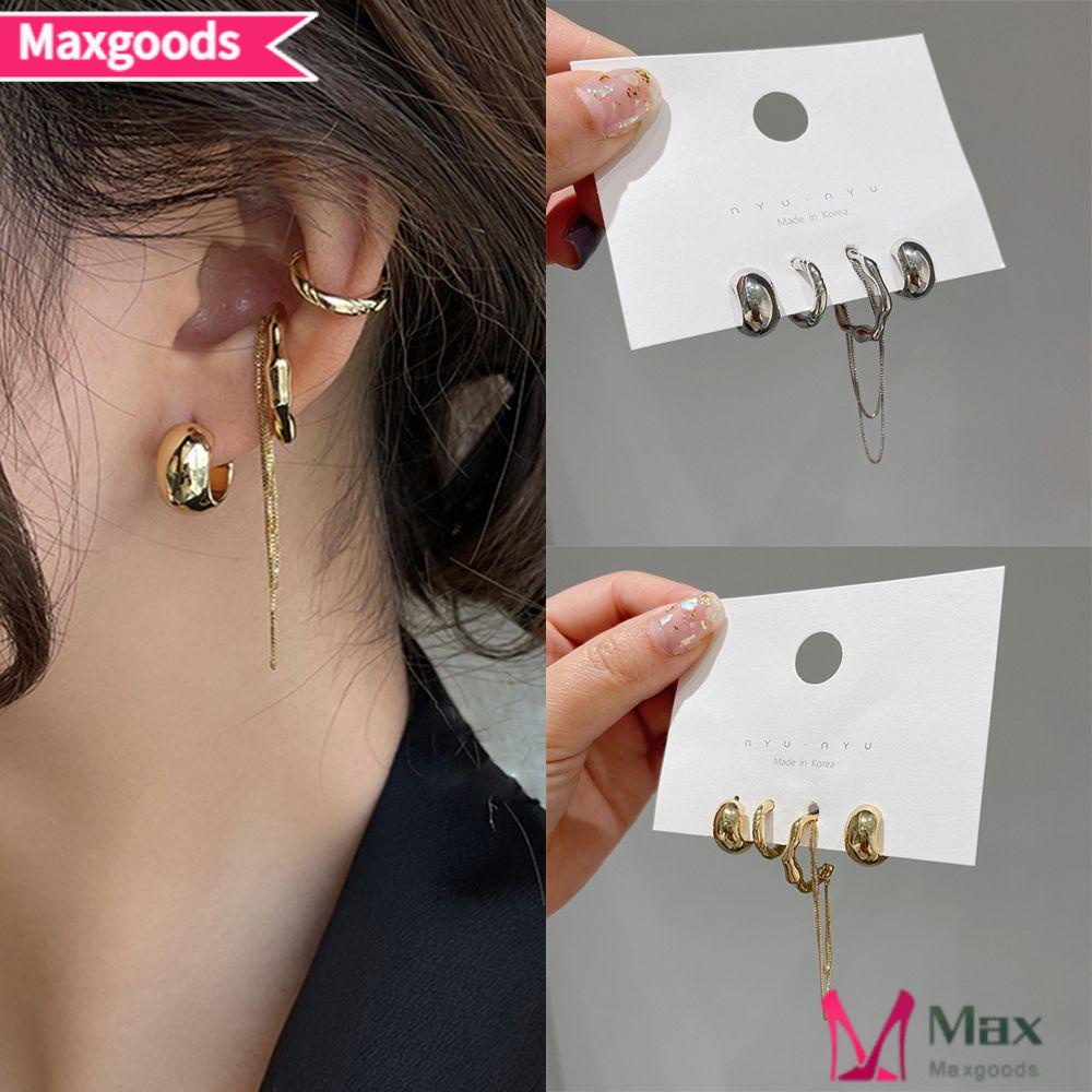 Bộ 4 Khuyên Tai Dạng Kẹp Tua Rua Cho Nữ|Màu Sắc Kim Loại Thiết Kế Mới Không Xỏ Khuyên