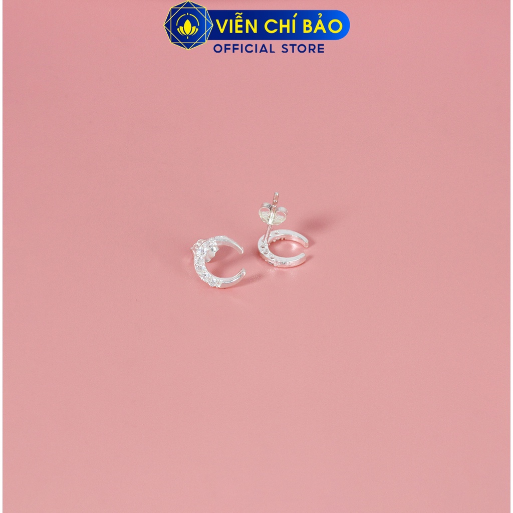 Khuyên tai mặt trăng đính đá chất liệu bạc 925 thời trang phụ kiện trang sức nữ Viễn Chí Bảo E097