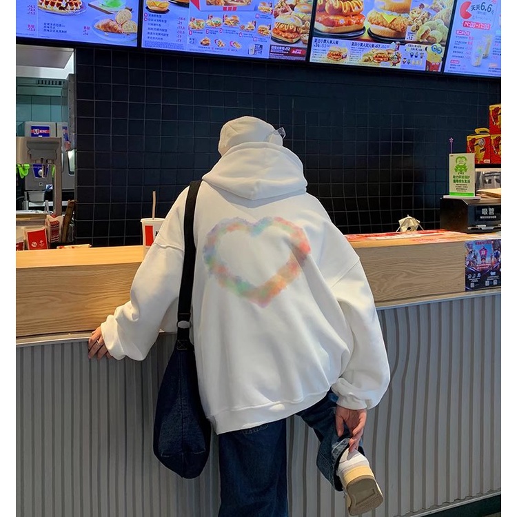 Áo Hoodie Tay Dài Dáng Rộng In Hình Trái Tim Thời Trang Mùa Thu Cho Nam Sinh Size M-8XL