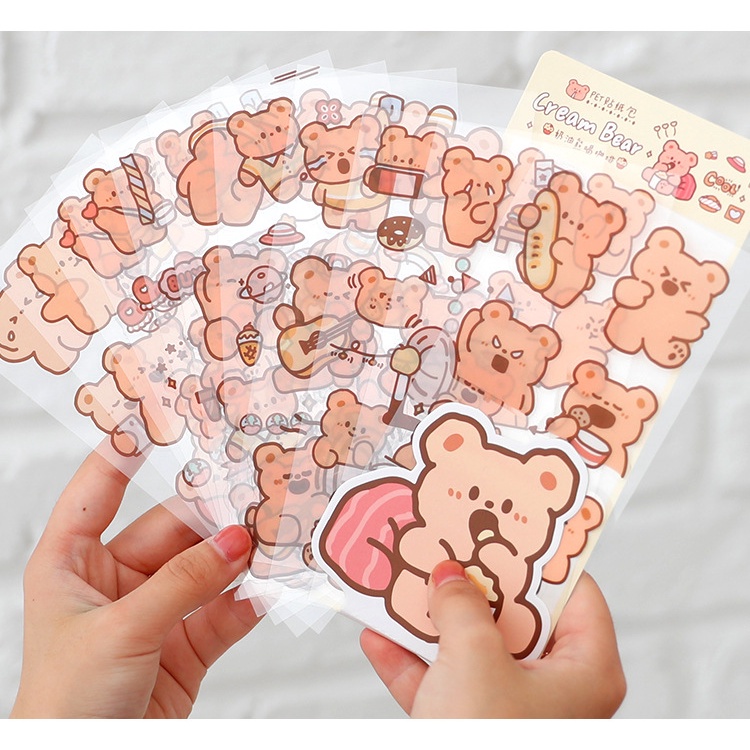 Sticker Gấu nâu, Thỏ trắng chất liệu chống thấm nước