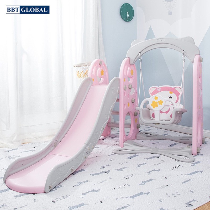 Cầu trượt xích đu Hello kitty máng dài 4 trong 1 cho bé BSL331