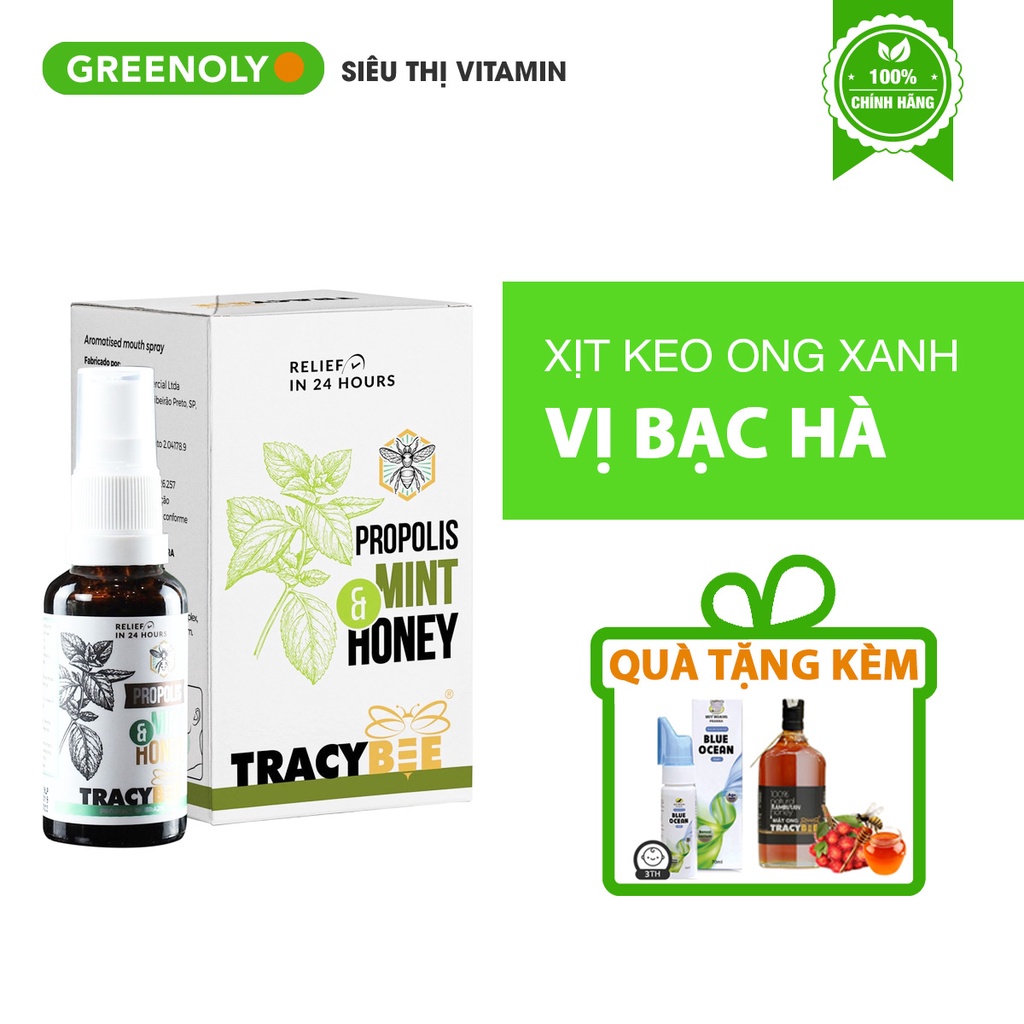 Xịt Keo Ong Xanh Hỗ Trợ Giảm Ho Đau Họng Tracybee 30ml Tặng Mật Ong Hoa Chôm Chôm Nguyên Chất