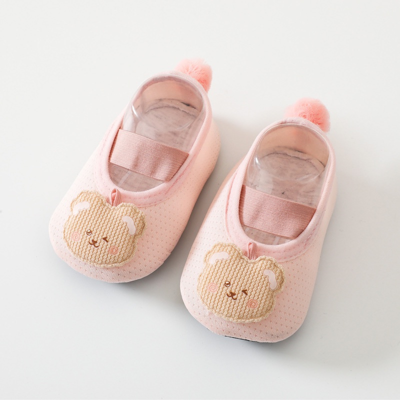 Giày Vớ cotton Đế Mềm Chống Trượt Hình Gấu Hoạt Hình Dành Cho Trẻ Em Tập Đi