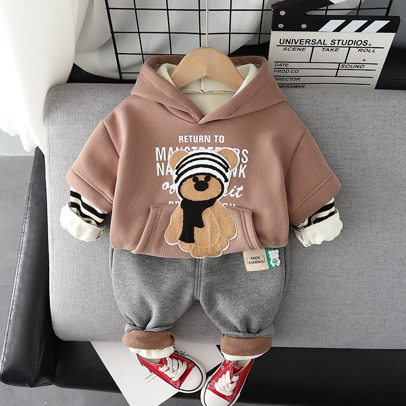 Sét áo gấu nỉ bông cho bé 1-5 tuổi, sét áo hoodie quần nỉ bông dày dặn mẫu 2022