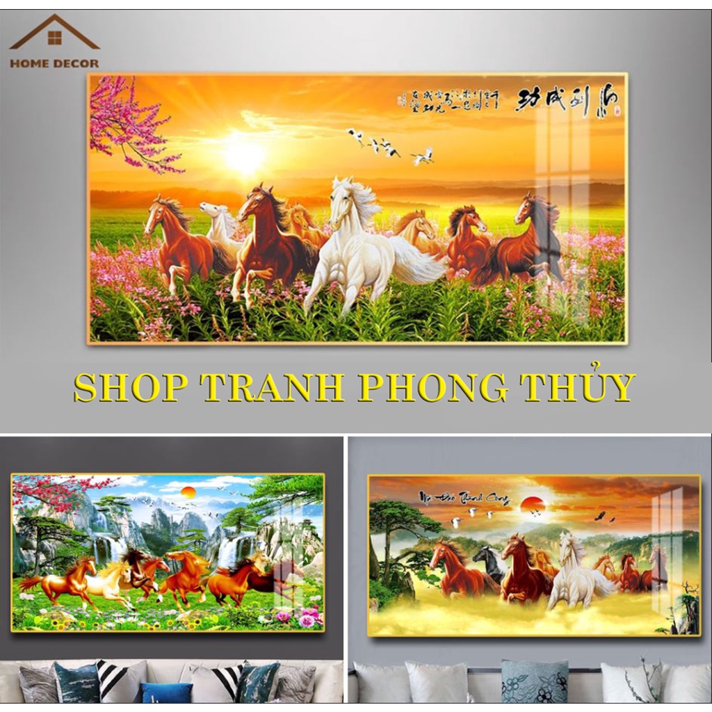 Tranh tráng Gương Pha Lê 5D cao cấp ''Mã Đáo Thành Công'' Tranh phong thủy, treo thu hút tài lộc.