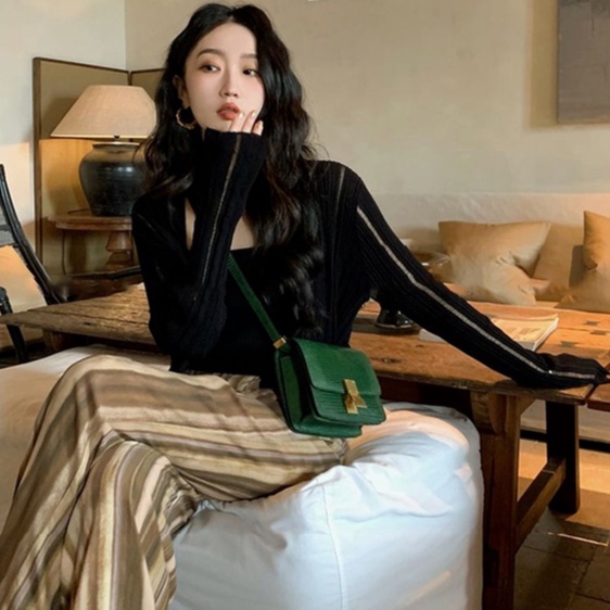 Áo cardigan ZHELIHANGFEI dệt kim cổ chữ V tay dài eo cao thời trang