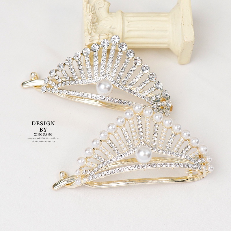 Kẹp Tóc Hình Vương Miện Đính Ngọc Trai Thời Trang Cho Nữ