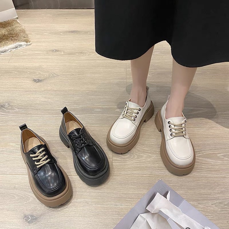 Giày oxford buộc dây đế nâu hai màu đen trắng phong cách trẻ trung năng động