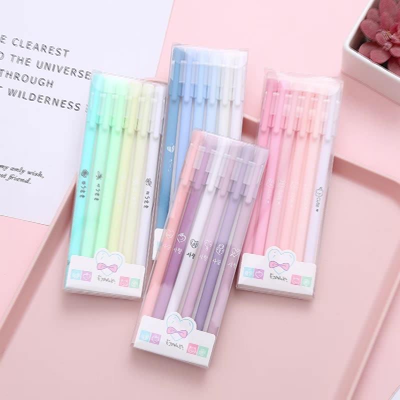 Set 6 Bút Mực Gel Ngòi 0.5mm Màu Đen Trơn Dễ Thương