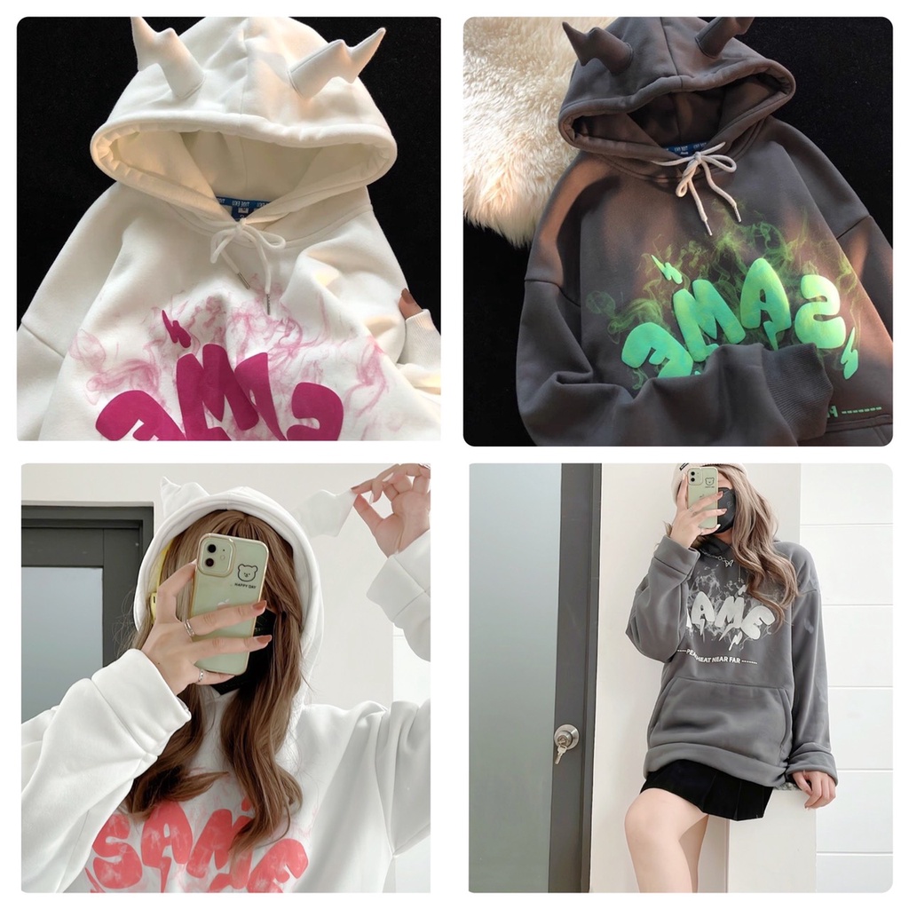ÁO HOODIE UNISEX CHỮ `SAME` NẶNG GẦN 1KG CÓ NÓN CÓ SỪNG HÀNG ĐẸP
