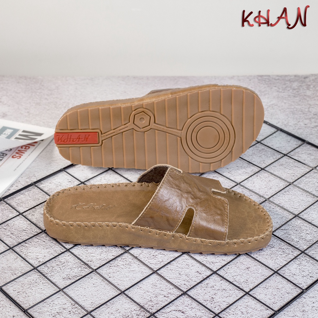 Dép Nam quai ngang , quai ngang da bò chữ H cao cấp Z-02 màu bò