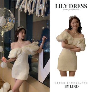Lily dress - váy đầm trễ vai trắng dự tiệc váy sinh nhật đầm trễ vai phối lông sang chảnh đầm thời trang order by lind