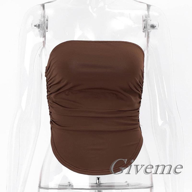 Áo Lửng Không Tay Hở Lưng Xếp Ly Màu Trơn Đơn Giản Cho Nữ