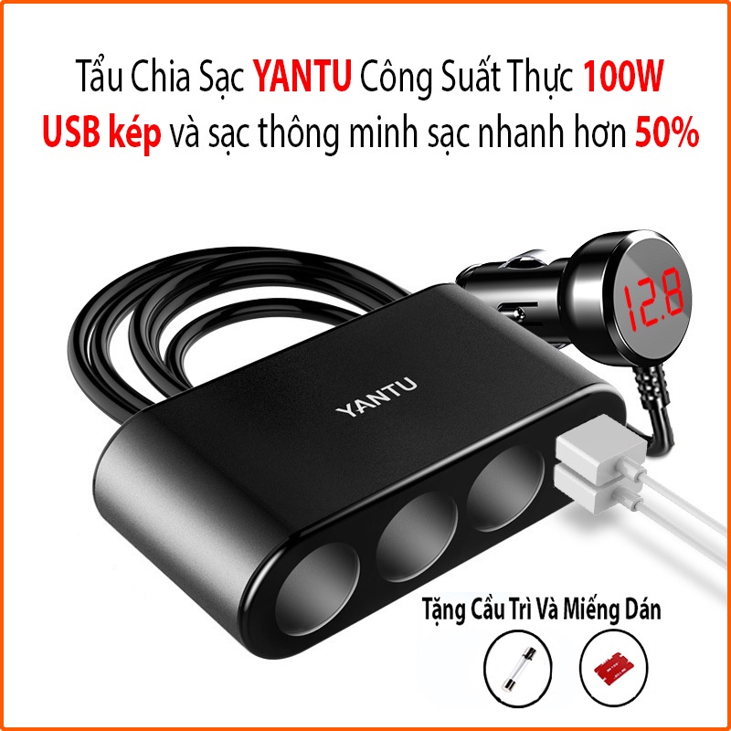 Bộ Chia 3 Cổng USB 2 Cổng Có Màn Hình LED Hiển Thị Điện Áp - Bảo Hành 12 Tháng