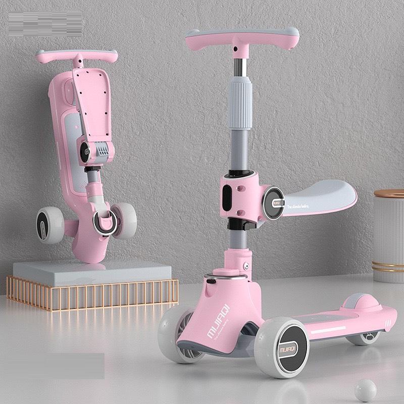 Xe trượt scooter cao cấp 3 bánh tải max 100kg có ghế ngồi siêu chắc chắn hiệu MIJIAQI tặng stiker và lục giác