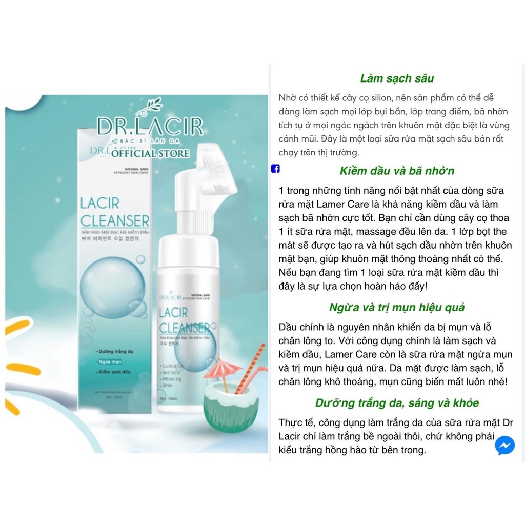 Sữa rửa mặt cho da dầu Great86 sữa rửa mặt Dr Lacir giảm bóng dầu làm sạch sâu ngăn ngừa mụn sáng da 150ml
