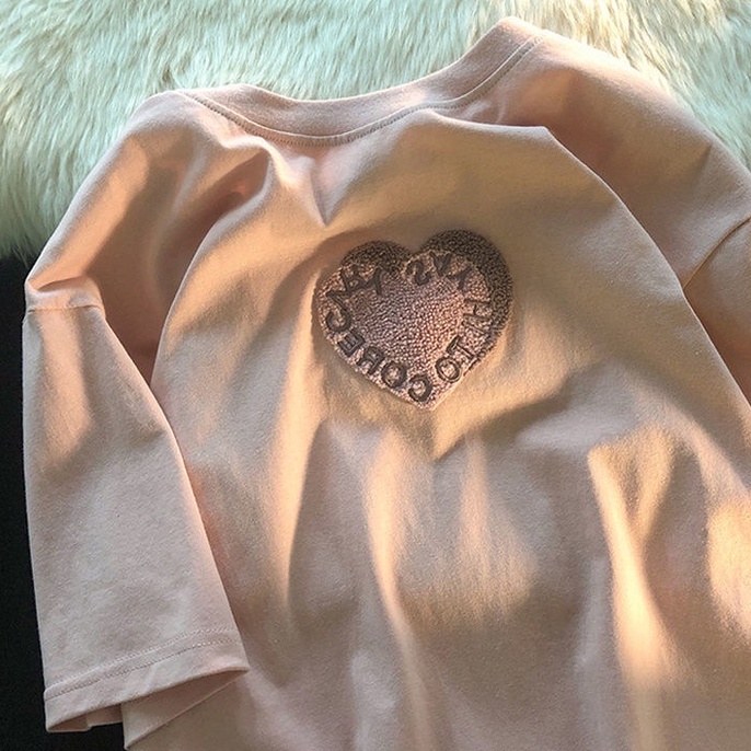 ZHELIHANGFEI Áo Thun Tay Ngắn Form Rộng Họa Tiết Thêu Theo Phong Cách Preppy