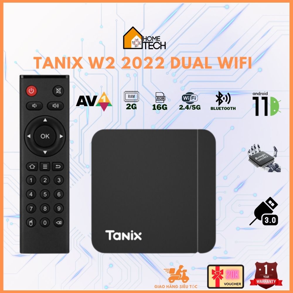 Android TV Box Tanix W2 2022 WIFI 2.4/5G+Bluetooth - Amlogic S905W2 RAM 2G bộ nhớ EMMC 16G, Android 11-TX3mini plus lite