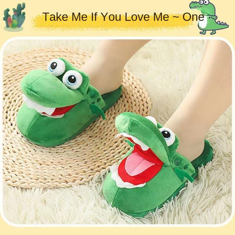 Đôi dép ấm, đôi dép bông có thể nhảy múa với miệng mở, hài hước hoạt hình con khủng long cá sấu, đôi dép đôi dép đôi