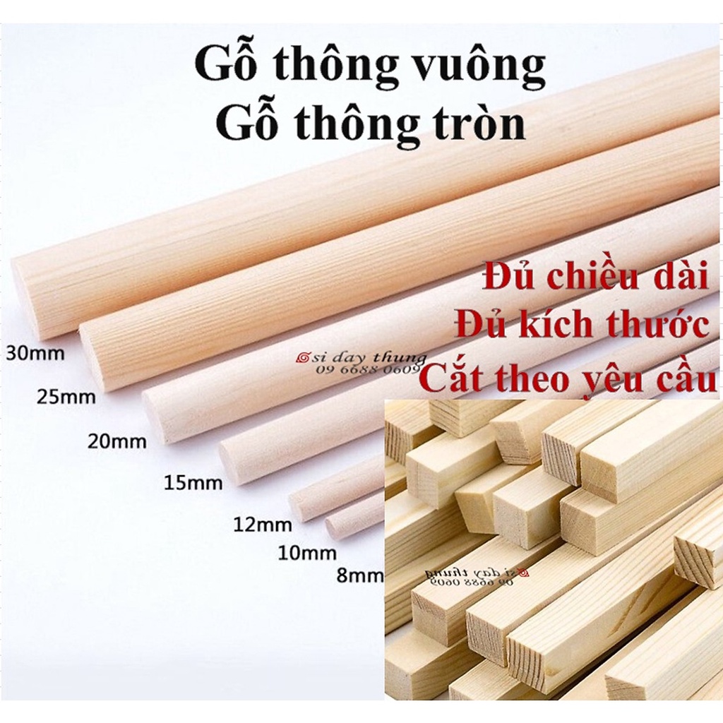 1 Thanh gỗ thông vuông 1cm x 1cm nhiều kích thước làm đồ nội thất, trang trí, lồng chim thủ công được bào láng 4 mặt