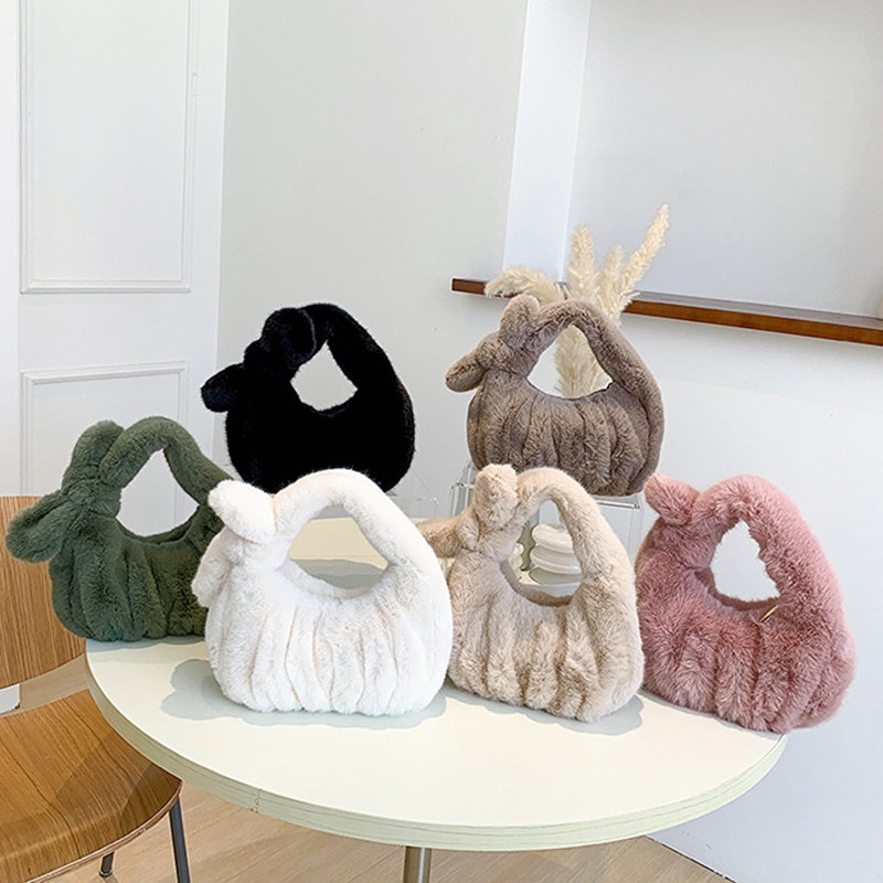 Túi xách lông nhung IELGY có khóa kéo phong cách Hàn Quốc thời trang cho nữ