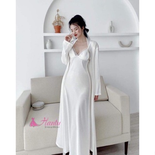  Set áo choàng kèm váy ngủ lụa 2 dây dáng dài Hantu Sleepwear Đủ màu,đủ size 40-100kg 