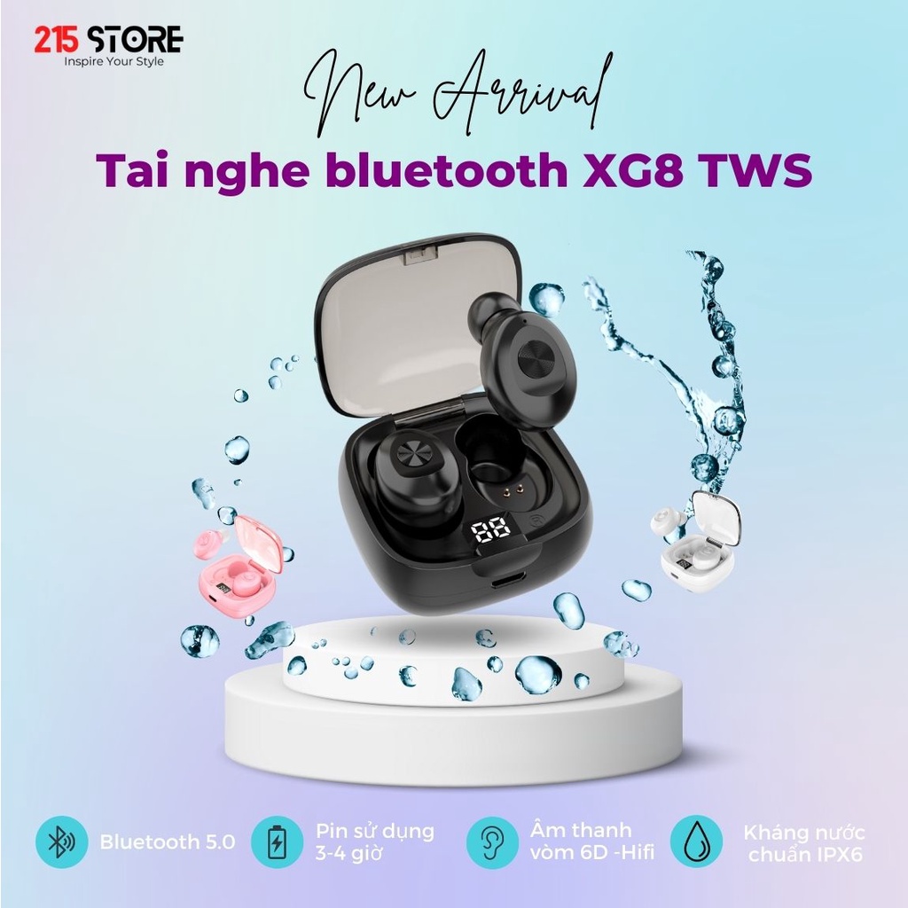 Tai nghe headphone bluetooth không dây 215Store XG8 TWS, kháng nước, bass mạnh, âm thanh chuẩn hifi