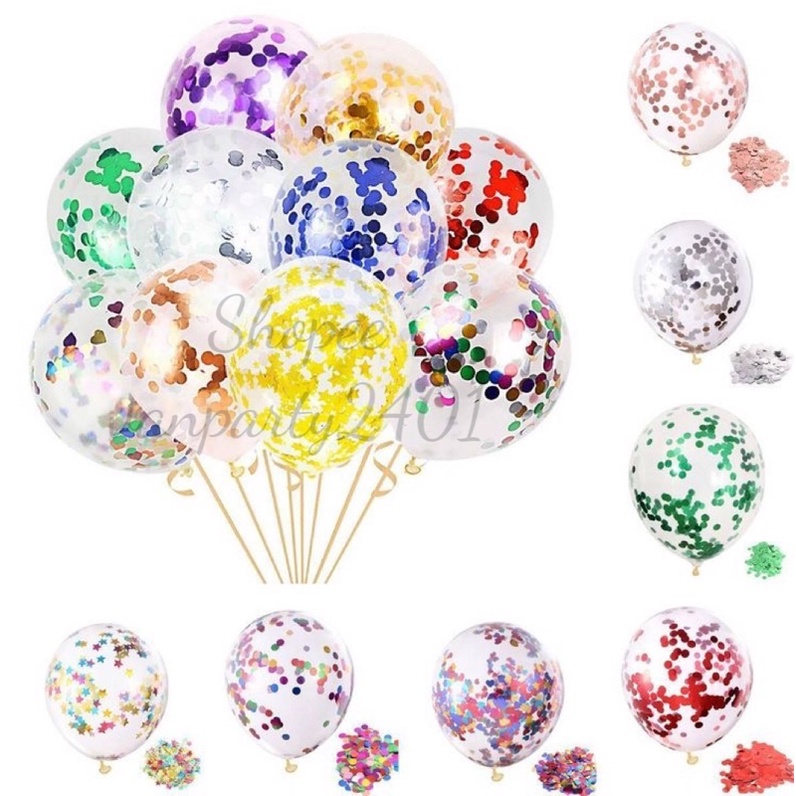 Bóng trong kim tuyến 12” nhiều màu sắc ( 30cm) trang trí sinh nhật, party, khai trương, cưới hỏi…