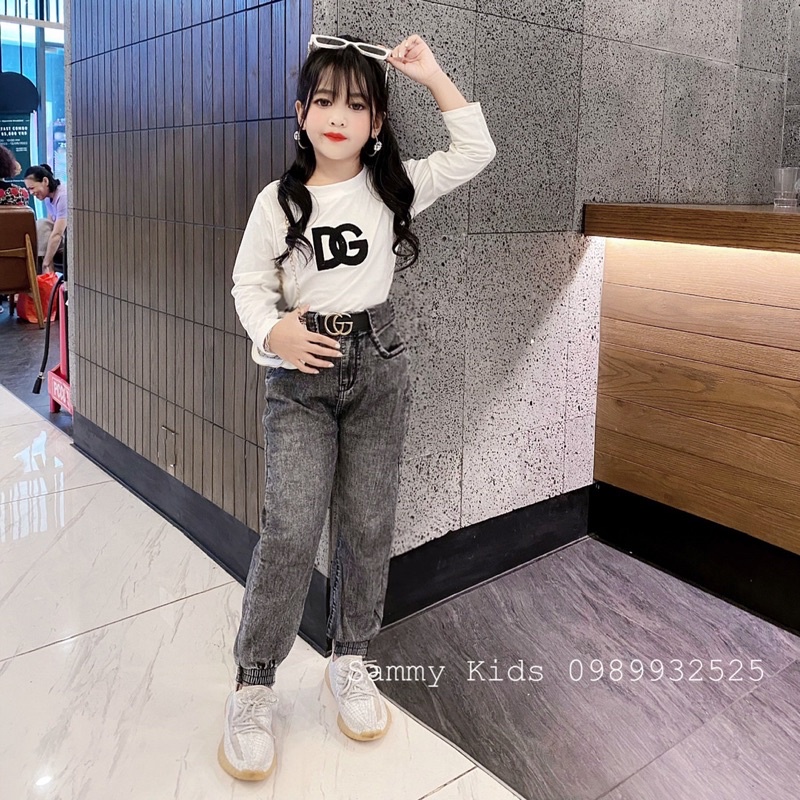 Set Áo Thun Quần Jean cao cấp đón Thu Đông cho bé gái size đại 17-41kg