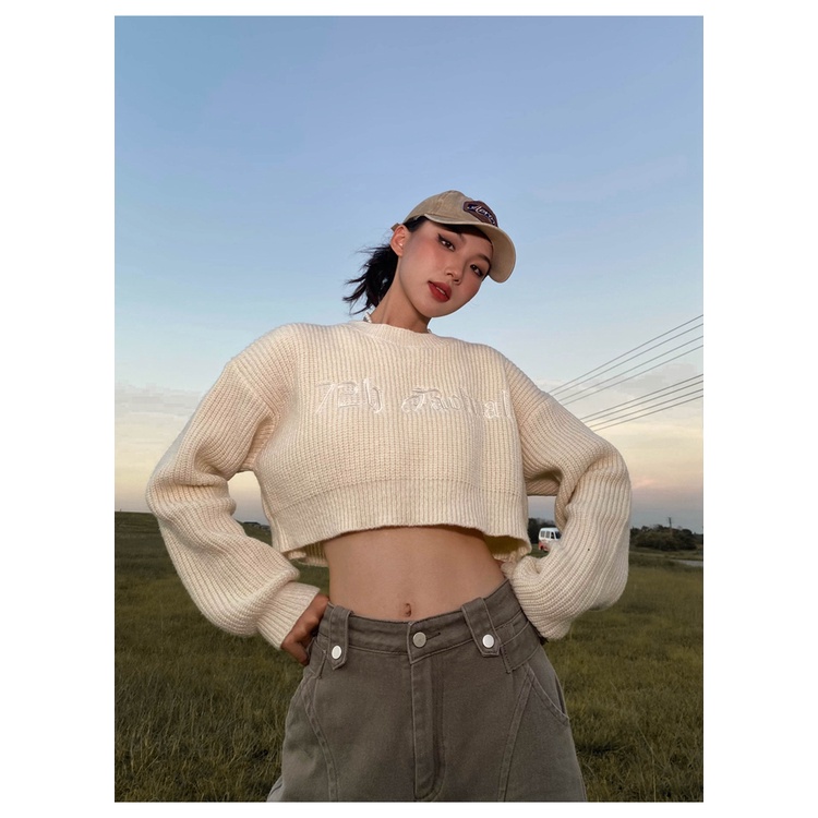 Cocory vn Áo Sweater Tay Dài Cổ Tròn Hoạ Tiết Thêu Thiết Kế Hợp Thời Trang Cho Nữ