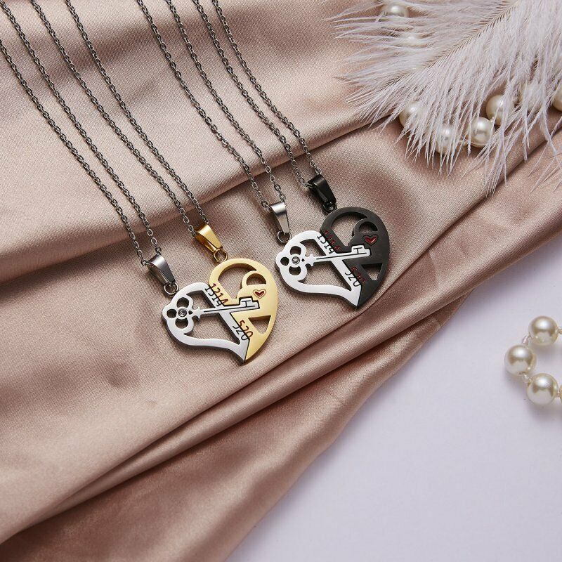 Set 2 Vòng cổ Đôi Hình Trái Tim Bằng Thép Không Gỉ